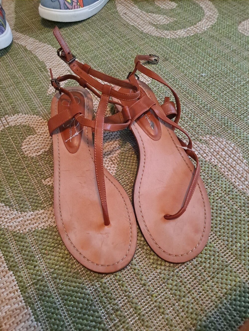 Jessica Simpson Brown Leather T-Strap Sandals - Women